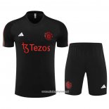 Chandal del Manchester United 2023-2024 Manga Corta Negro - Pantalon Corto