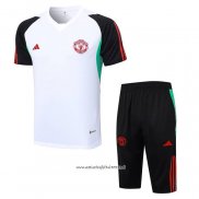 Chandal del Manchester United 2023-2024 Manga Corta Blanco y Negro - Pantalon Corto